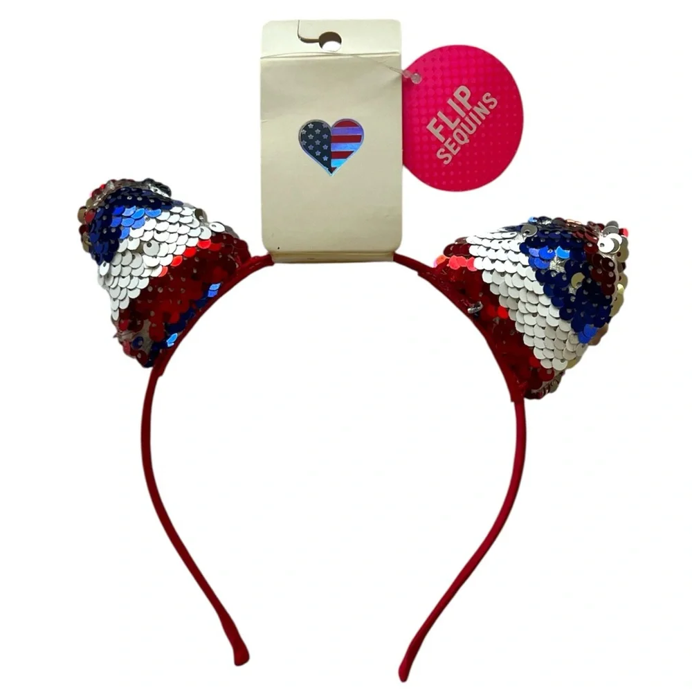 The Children's Place Sequin Flip Headband - Red, Blue, White NWT